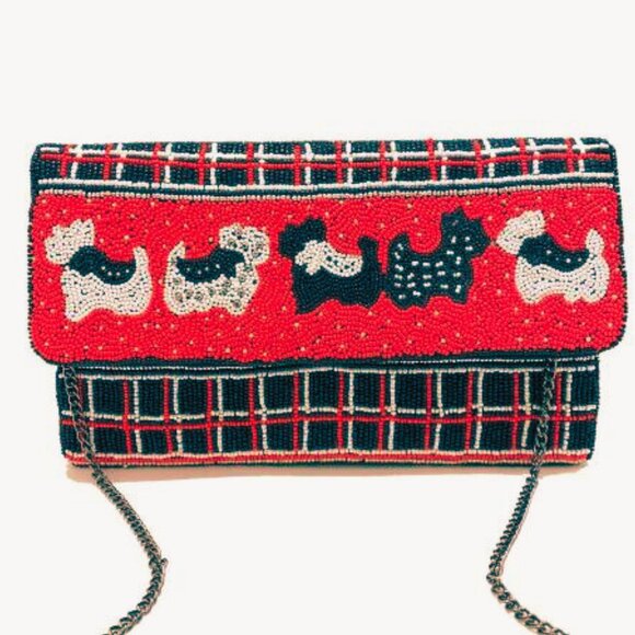 Scottish Terrier Scottie NEW Seed Bead Red Black Crossbody Clutch Handbag Bag - Picture 1 of 4